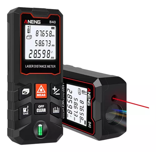 Medidor Laser de Distancia, 60M Profesional Metro Laser, Niveles de Burbuja  m/in/ft/ft+in, Función de silencio, 20 Almacenamiento de Datos, Distancia