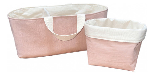 Contenedor Pañalero Con Manijas+cesto Tela. Ideal Regalo Rn Rosa