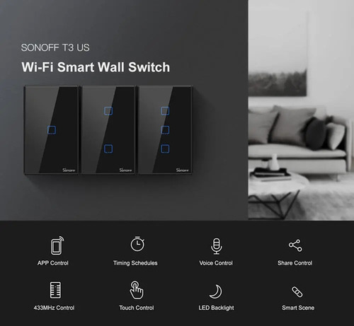Sonoff T3 Negro Interruptor Wifi Rf 1 Boton Alexa Google