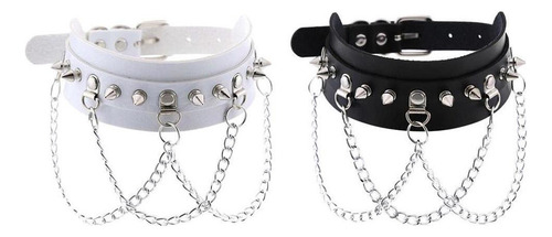 2 Piezas Goth Pu Cuero Gargantilla Mujeres Hombres Cadenas