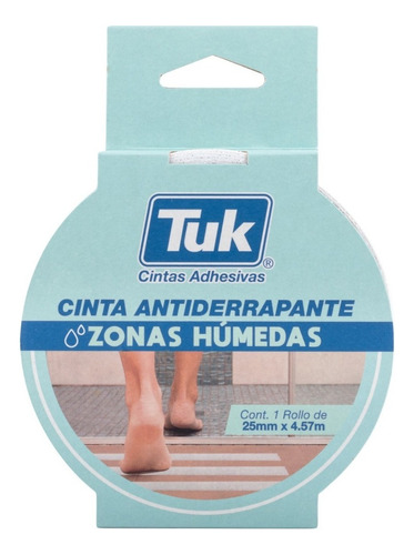 Cinta Antiderrapante Zonas Humedas Tuk Baño 25 Mm X 4.57 M Color Blanco