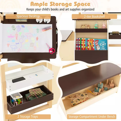 Juego De Banco Mesa Para Pintar Ajustable Niños Café