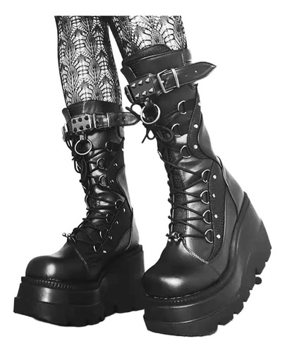 Bota Branca Feminina De Caballero Punk Malla En Talla Grande