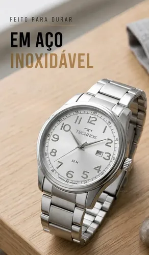 Relógio De Pulso Technos Com Corria De Aço Inoxidável Cor Prateado - R$ 242,99