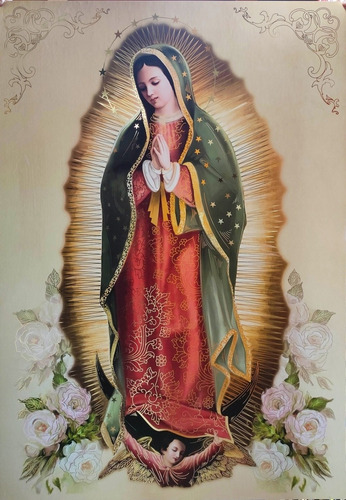 Virgen De Guadalupe Con Manto Verde Para Enmarcar X X L 