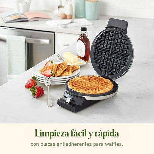Wafflera Redonda Eléctrica Cuisinart Antiadherente Compacta Plateado