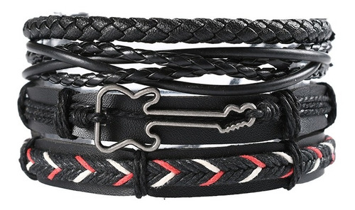 Pulsera Hombre Cuero 4 En 1  Cuero Pulseras (ff) Guitarr 