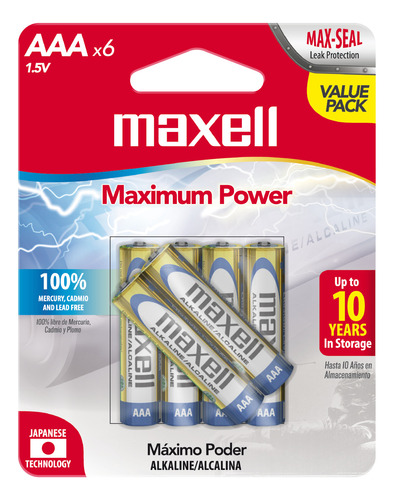 Pilas Alcalinas Maxell Tamaño Aaa 6 Unidades