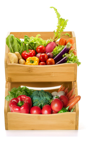Cubos Almacenamiento Bambú Apilables 2 Niveles Cesta Organiz
