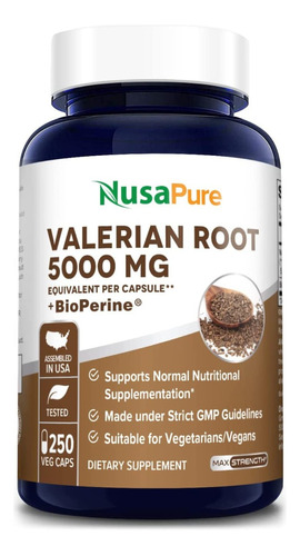 Raíz De Valeriana Valerian Root + Bioperina 5000mg 250 Caps