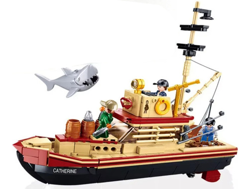 Estupendo Set De Construcción De Barcos De Pesca Con Tiburon