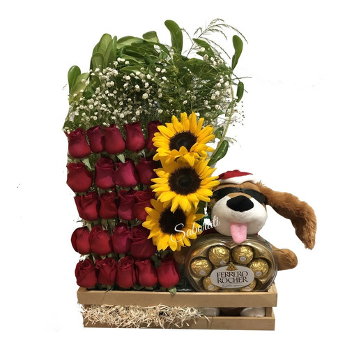 Regalo Cumpleaños Amor Arreglo Floral Rosas Peluche Bombones | MercadoLibre