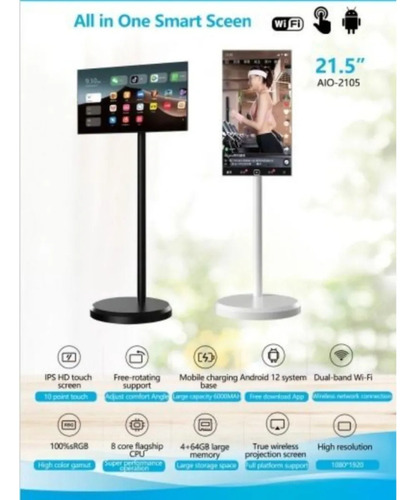 Smart Touch Screen Tv Com Tela 21 Polegadandroid 12 Portátil