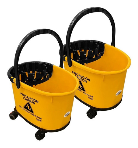 2 Pack Cubeta Con Exprimidor 17l Amarilla Con Base Dolly