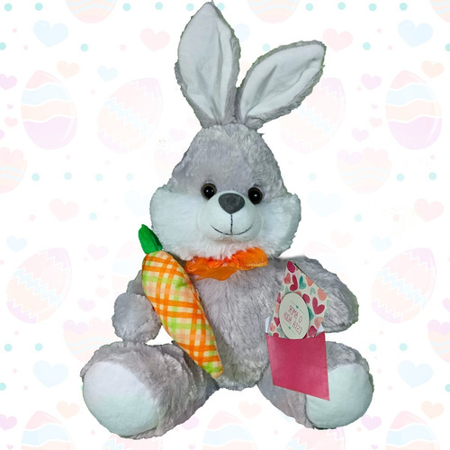 Coelhinho Da Páscoa Pelucia C/cenoura E Laço E Cartão 42cm