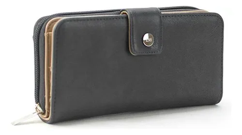 Billetera Dama Presilla Broche Begonia Lincolns Color Negro