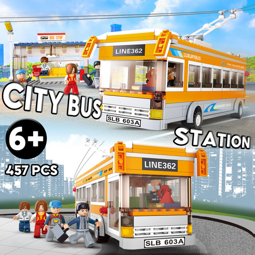 Set De Construcción De Estaciones Y Autobuses Urbanos Con Mi