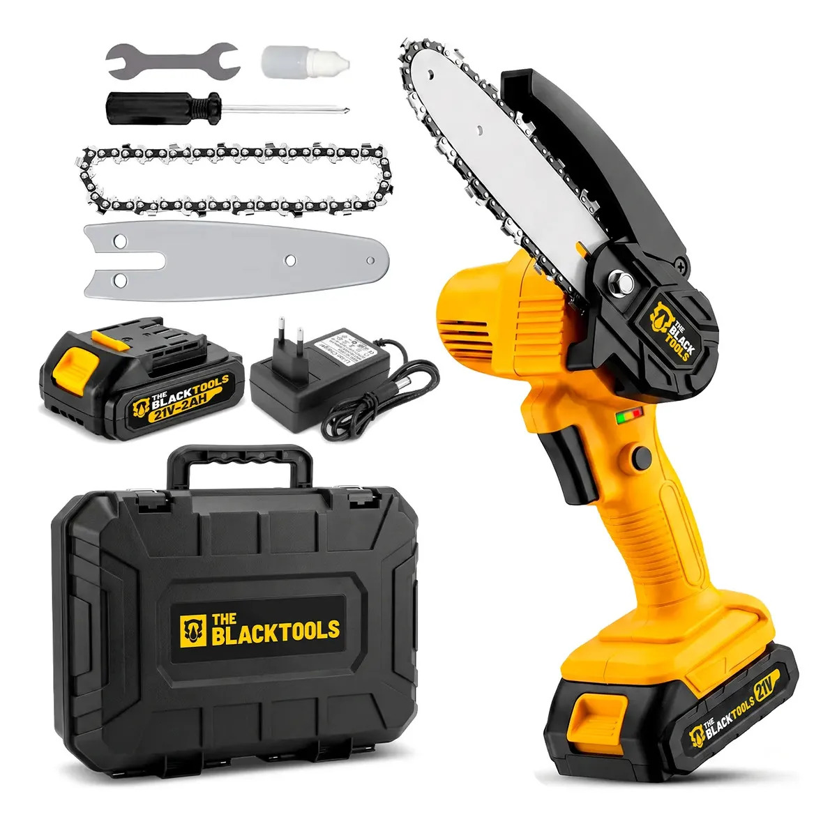 Motosserra Mini BTS 100 Bateria Recarregável 21v The Black Tools Cor Amarelo