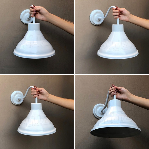 Aplique Galponera Embudo 1 Luz Chapa Industrial Hierro Blanc