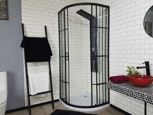 Box De Ducha Mampara Gorena Triesen 90cm Fon Cabina C/base Armazón Negro Panel Tralucido