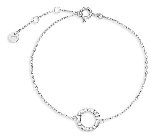 Pulsera De Plata 925 Y Zirconias Con Dije De Círculo 