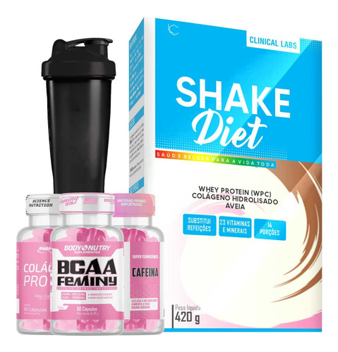 Combo Shake Diet + Bcaa + Colágeno + Termogênico + Brinde