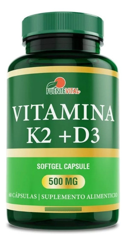 Vitamina K2 + D3 60 Cápsulas 500mg. Softgel. Fuente Vital