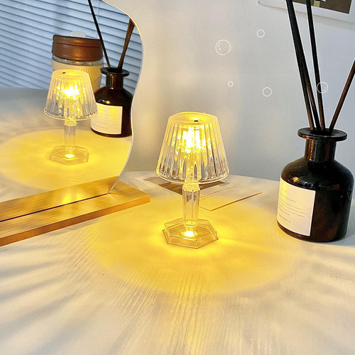 Lámpara De Mesa Pequeña De Cristal Con Luz Cálida, Rosa, Cre