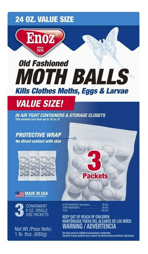 Enoz Old Fashioned Moth Balls, Bolas De Naftalina, 24 Oz 