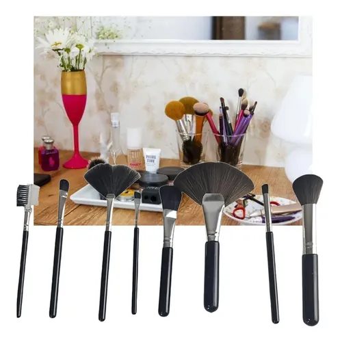 Kit Pincéis Maquiagem Profissional Leva Pra Casa 8 Peças Preto