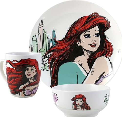 Vajilla Princesas De Disney Porcelana 12 Piezas Color Blanco