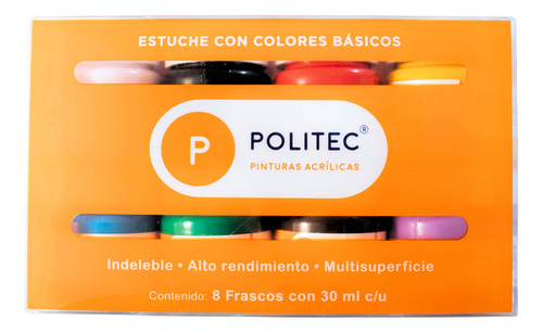 Kit Pinturas Acrílicas Politec 8 Colores Básicos 30 Ml C/u