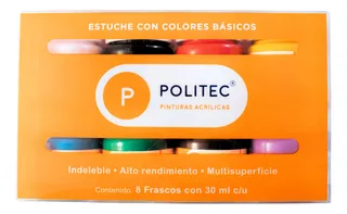Kit Pinturas Acrílicas Politec 8 Colores Básicos 30 Ml C/u