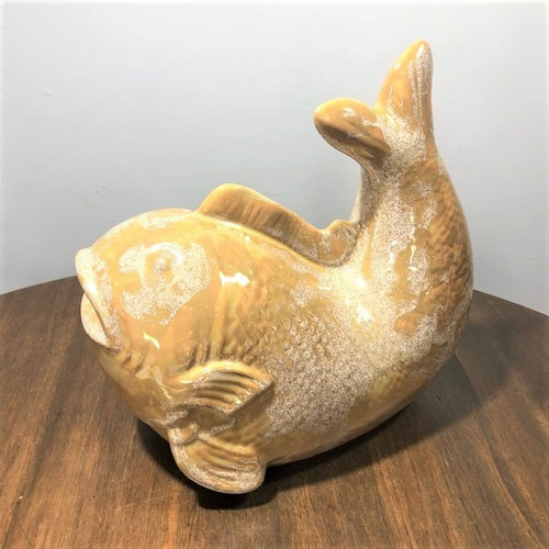 Peixe Decorativo De Cerâmica Pintado A Mão 25cm