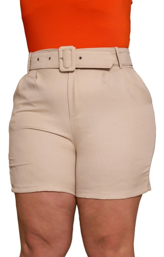 Short Alfaiataria Plus Size Cintura Alta Com Cinto Forrado