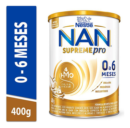 Fórmula infantil em pó sem glúten Nestlé Nan Supreme Pro sabor natural en lata de 1 de 400g - 0  a 6 meses