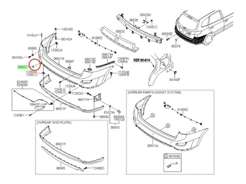 Tapa Gancho De Remolque Trasero Hyundai Santa Fe 2009 2013