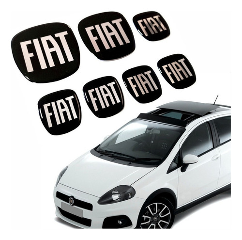 Kit 7 Adesivos Emblema Fiat Preto Black Punto Resinado Res26