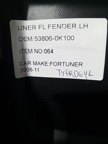 Guardapolvo Guardabarro Delantero Izquierdo Fortuner 2006-11