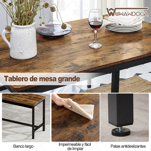 Juego Mesa De Comedor Rectangular Con 2 Sillas De 4 Personas