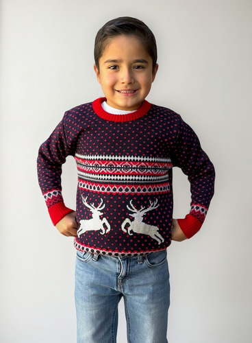 Ugly Sweater / Sueter Navideño Niños Con Renos Encontrados