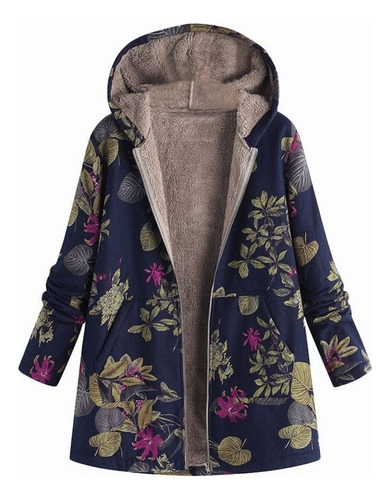 Women's Parka Coat With Printed Faux Fur Hood