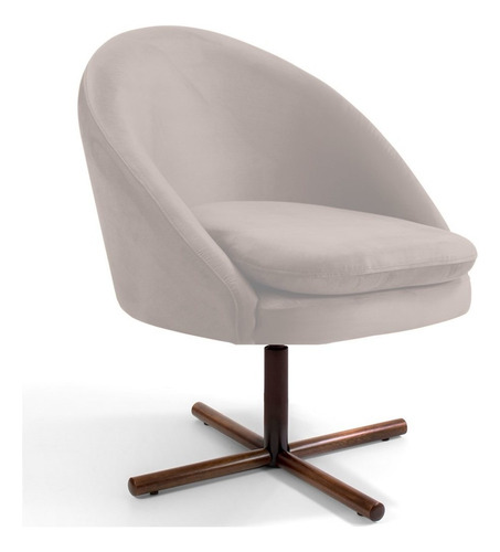 Poltrona Decorativa Base Xis Madeira Rafa B-309 Veludo Bege Cor Creme