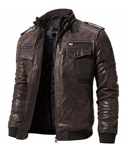 Sabor Hombres Biker Chaqueta De Moto De Cuero Marrón Retro C