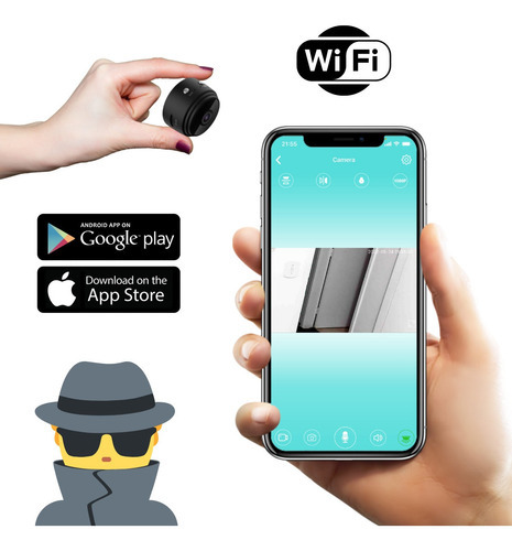 Mini Câmera Espiã Grava Vídeo Faz Foto E Escuta Áudio App Cor Preto