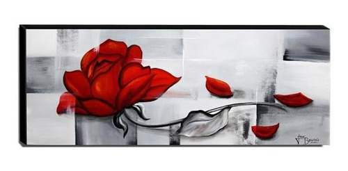 Quadro Decorativo Rosa Vermelha 40x105cm