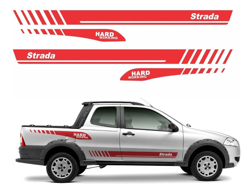 Adesivos Para Fiat Strada Hard Working Cabine Dupla 20217 Cor Vermelho