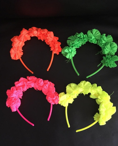 12 Vinchas Corona De Flores Fluo  Cotillon Carioca 4 Colores