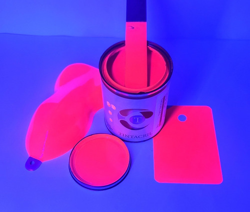Imagen 2 de 10 de Pintura Fluorescente Neon Bicapa X 1/4 Lt. Rojo