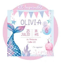 Comprar Kit Cola De Sirena Imprimible  Personalizado Cumple Candybar